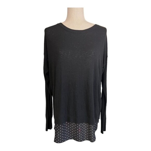 Ann Taylor LOFT Mixed Media Sweater~Size M~Black White Diamond Split Back L5 23 - Picture 2 of 11